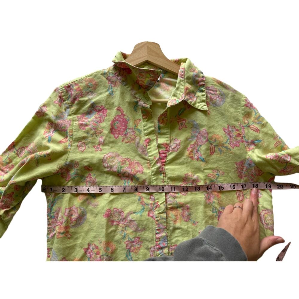 Natori Women's M Green Floral Paisley Tunic Blouse Long Sleeve Button Top - Picture 10 of 12